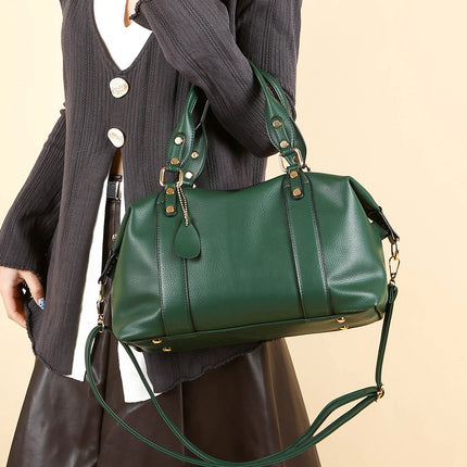 Cross-Border Foreign Trade Women's Bag Boston Bag Solid Color Simple Handbag Work Commuter Bag Single Shoulder Crossbody Tote Soft