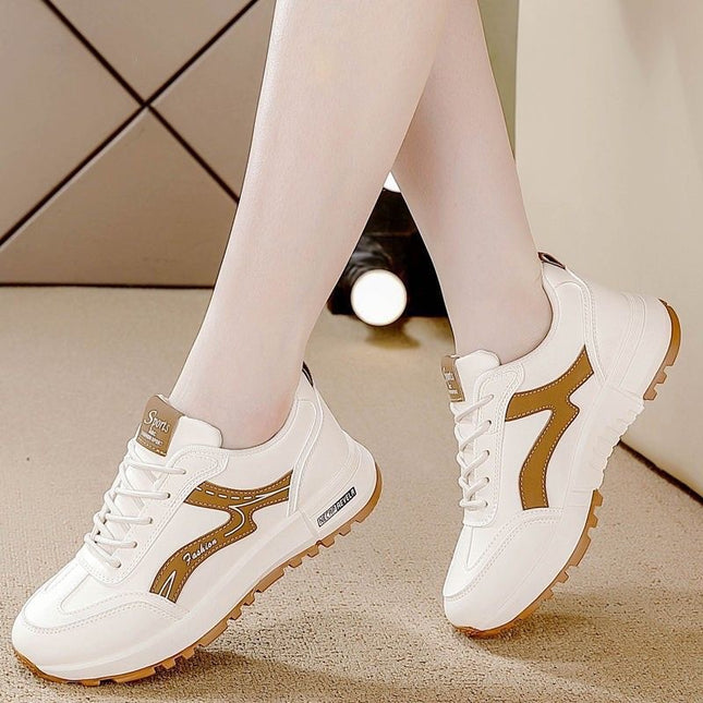 Cross-Border Large Size Leather Sports Shoes Women's Running Shoes 2025 Autumn New Fashion Casual Versatile Dad Shoes Women