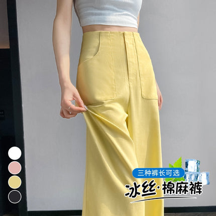 2025 New Summer Style Tencel Linen Wide-Leg Pants Ice Silk High-Waist Sun Protection Cotton and Linen Casual Pants for Women
