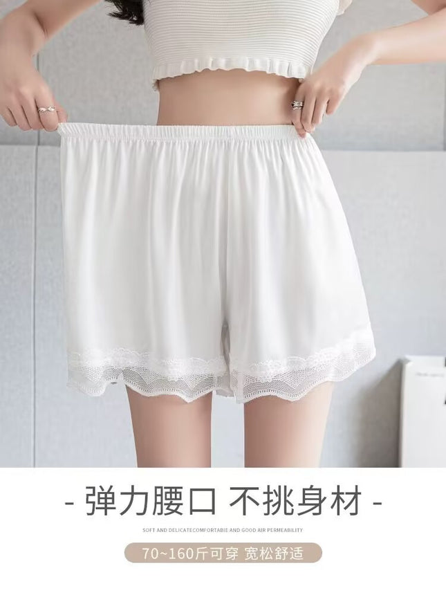 Ice Silk Safety Pants Women's Anti-walking Summer Thin Loose Outwear Leggings Lace No-hem Pajama Pants Shorts