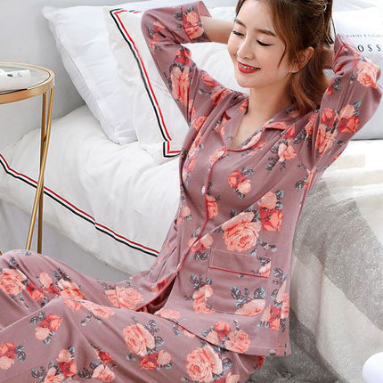 Double Pocket M-4XL100 Pure Cotton Extra Large Size Pajamas Women's Spring and Autumn Long Sleeve Moon Clothing Home Suit