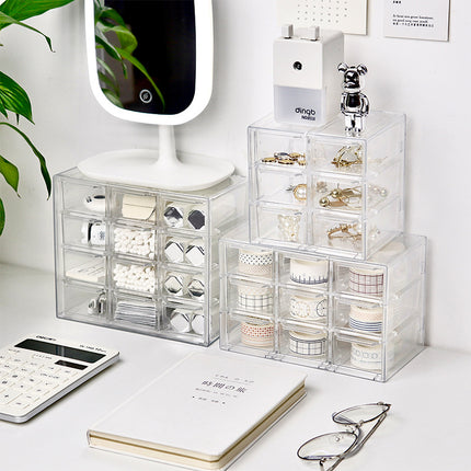 Transparent Jiugongge six-grid dustproof drawer storage box stationery jewelry 12-grid cosmetics storage student