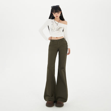 Raccoon House # American Retro Hot Girl Low-Waist Bell-Bottom Pants Autumn New Slim Fit Stretchy Versatile Jeans for Women