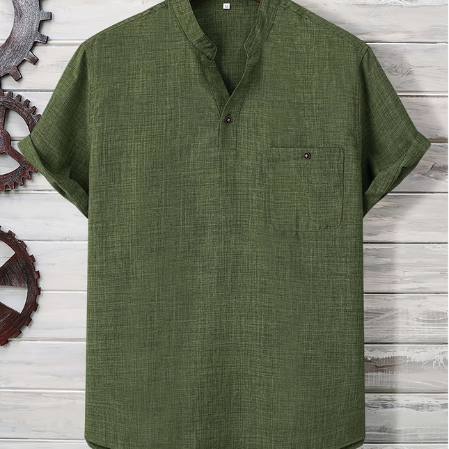 Men's Light Green Summer Casual Button up Shirt with Chest