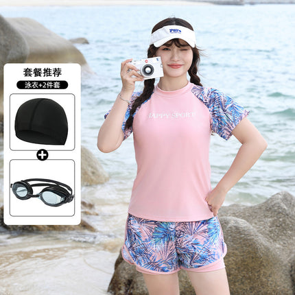 Plus Size Swimsuit for Women, Conservative Two-Piece for Curvy Figures, 100kg Tummy-Concealing Slimming Student Professional Training Swimming Sport New Model