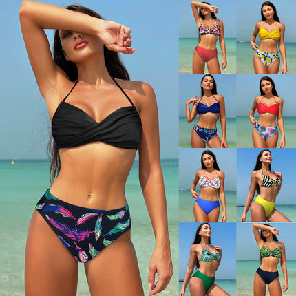 2024 European and American Swimsuit Women's Bikini Swimwear Color-Blocking Sexy Ins-Style Bikini Wholesale European and American Style