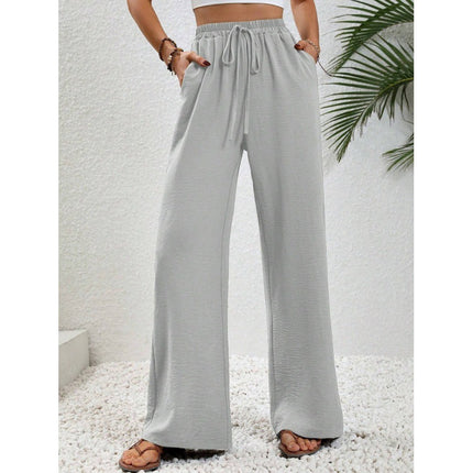 Women's Fashion 2024 Europe and America Amazon Cross-border Best Selling New Joker Solid Color Mop Wide Leg Pants Casual Pants in stock