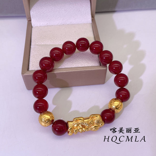 Cross-Border Vintage Vietnamese Sand Gold 3D Gold-Colored Pixiu Bracelet for Men and Women, Non-Fading Obsidian Agate Tiger Eye
