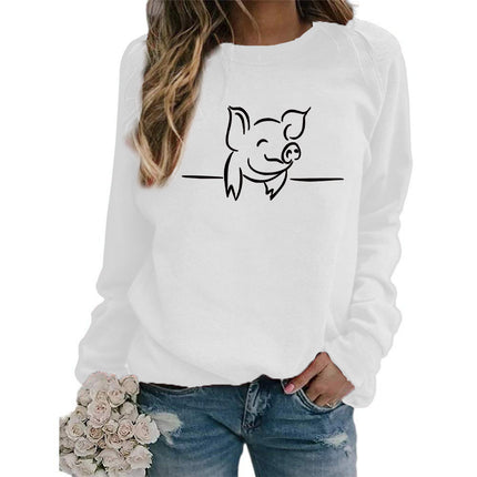 Cross-Border Amazon Foreign Trade Supply Pig Pattern Printed Round Neck Top Sweatshirt