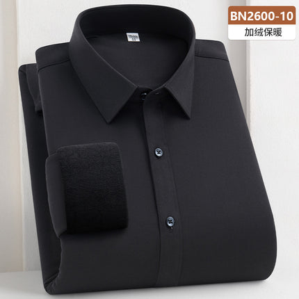 Wool Composite Thermal Shirt Men's New Brushed Thickened Shirt Autumn and Winter Business Plus Velvet Thickened Cold-Proof Shirt