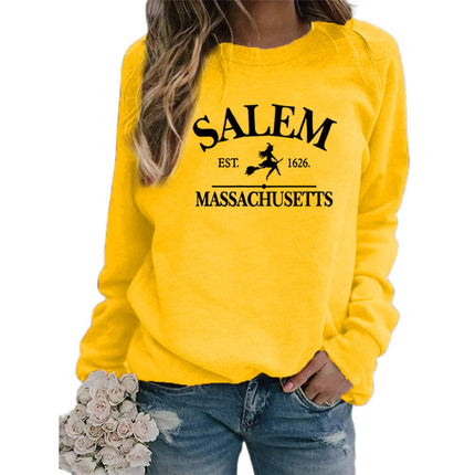 SALEM EST 1626 MASSACHUSETTS Print Round Neck Sweat Top Women plus size Cross Border