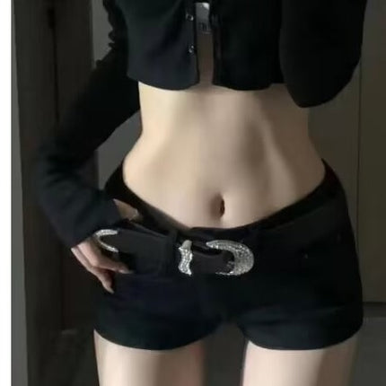 American Style Hot Girl Tight High Waist Straight Denim Shorts Women's Summer New Slim Look Short Black Hip Hot Pants