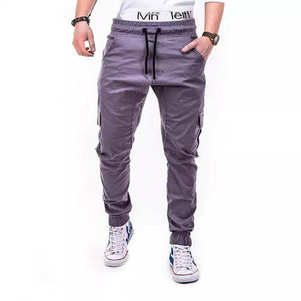 Cross-Border New European Size Men's Fashion Solid Color Side Pocket Drawstring Waistband Casual Jogger Pants New Military Green