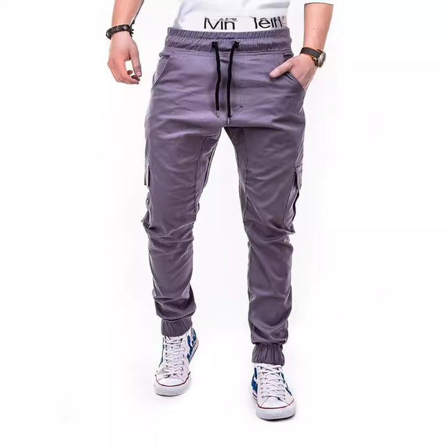Cross-Border New European Size Men's Fashion Solid Color Side Pocket Drawstring Waistband Casual Jogger Pants New Military Green
