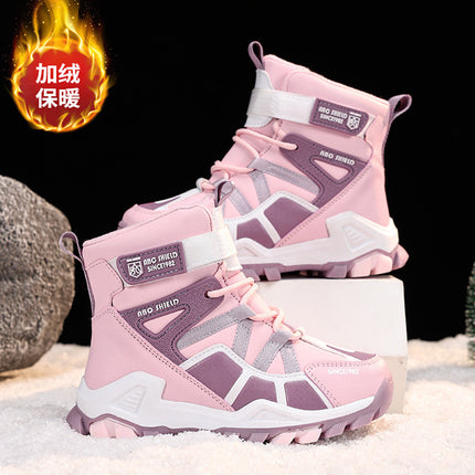 Girls' fleece-lined Thickened Northeast Snow Boots Winter New Mid-Large Children's Long Non-Slip Cold-Proof Large Cotton Shoes Boys Boots