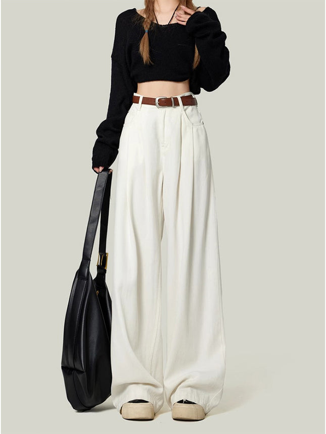Slimming Sag White Wide Leg Jeans Women's 2025 Spring New High Waist Casual Loose All-match Mop Pants