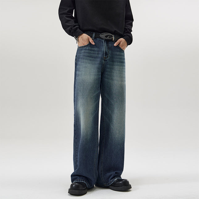 JIAMU American Style Loose Autumn and Winter Type A oversize Neutral Style Straight Tube Micro Wide Leg Jeans for Men and Women