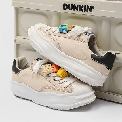 Men's Shoes Summer New Niche Canvas Board Shoes Internet Popular Shell Head Couple's Casual All-match Thick Sole Dissolving Shoes Trendy