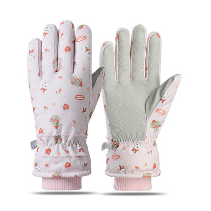 Ski Gloves Winter Women's Outdoor Cycling Windproof Warm fleece-lined Thickened Non-slip Finger Cold-proof Cute Splash-proof