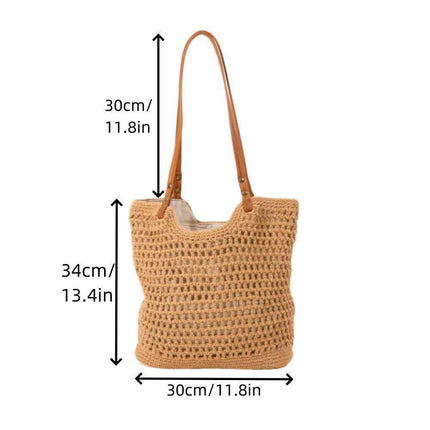 All-Match High-Grade Straw Woven Bag Cotton Bag Handmade Woven Bag Large Capacity Beach Bag Shoulder Bag Tote Bag Women