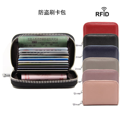 Foreign Trade Top Layer Cowhide Organ Genuine Leather Card Bag Multi-Card Bits Large Capacity RFID Anti-degaussing Men's Certificate Card Cover Women