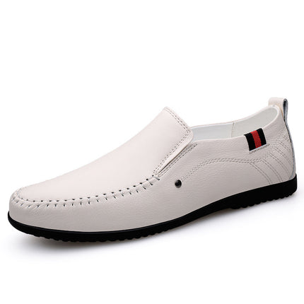 2025 Spring/Summer Men's Perforated Leather Shoes Fashionable First Layer Cowhide Breathable Driving Loafers Casual Leather Shoes