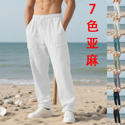 Cross-Border American Autumn New Products Hot Selling American Loose Linen Men's Beach Casual Simple Sports Trousers
