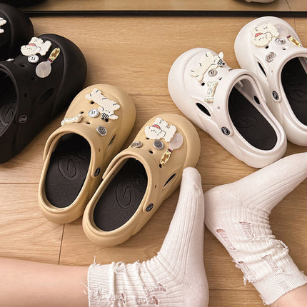 Cartoon Cute Puppy Thick-Soled Clogs for Women, 2026 New Summer Outdoor Non-Slip Height-Increasing Closed-Toe Slippers