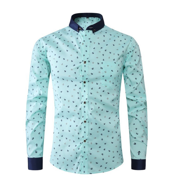 2026 Foreign Trade Spring and Autumn Men's Printed Shirts New European and American Style Men's Floral Color-Blocking Long-Sleeve Shirts Plus Size