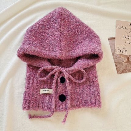 Balaclava Hat New Women's Winter Face-Show Small Ear Protection Neck Integrated Warm Knitted Roll Wool Hat