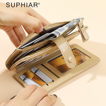 Cross-Border Southeast Asia Multi-Card Slot 80% off Women's Wallet Card Holder Integrated Pu Lacquer Simple Mid-Length Women's Wallet