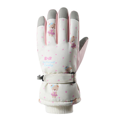 Ski Gloves Winter Women's Outdoor Cycling Windproof Warm fleece-lined Thickened Non-slip Finger Cold-proof Cute Splash-proof