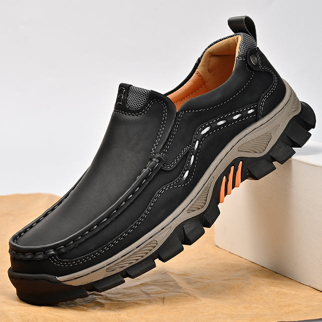 Cross-border plus size men's shoes autumn retro breathable wear-resistant big head leather shoes outdoor low-top sports leisure tooling shoes