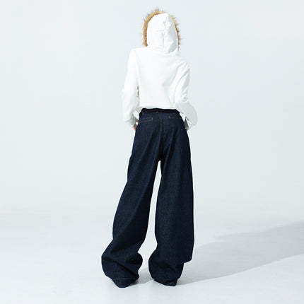 Spring and Autumn New American Style Retro Original Cow Color High Waist Wide Leg Pants Women's Loose Slimming All-match Dipped Fit Jeans