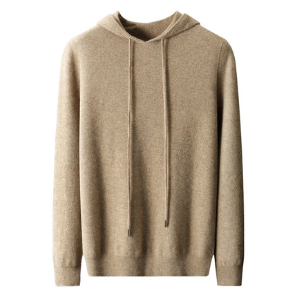Cross-border Seamless Autumn and Winter New Wool Sweater Men's Hooded Sweater Solid Color Knitted Wool Hoodie Men's Sweater