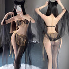 Black [bra + shawl + gauze skirt + t pants] / S