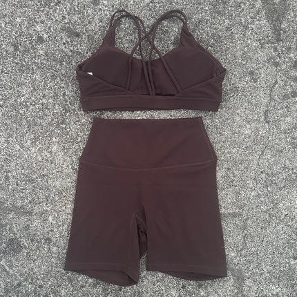 Solid Color Women's Naked Tight Yoga Shorts suit Hollow-out Cross-back Sports Underwear gym yoga set