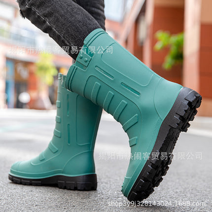 Jundeng Mid-tube British Men's Rain Boots Outdoor Fashion Set-up Men's Waterproof Boots Cowboy Mid-tube Boots Travel Replacement Rubber Shoes
