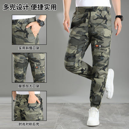 Elastic Work Pants for Men, Cotton Material, Elastic Waist, Spring and Autumn Camouflage Pants, Stain-Resistant Workwear Pants Wholesale
