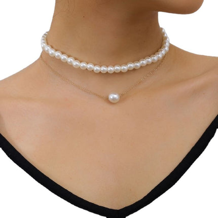 ins Style Double Layer Stacked Distinctive Design Pearl Necklace Light Luxury Simple Beaded European and American Cross-border Necklace
