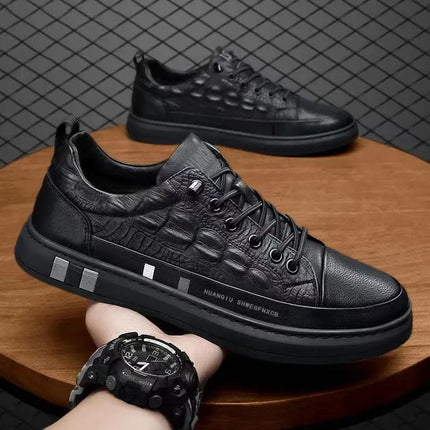 Men's Sneakers, White Shoes, Crocodile Pattern Leather Shoes, 2021 Autumn New Style, Versatile Casual Shoes, Soft-Soled Trendy Shoes