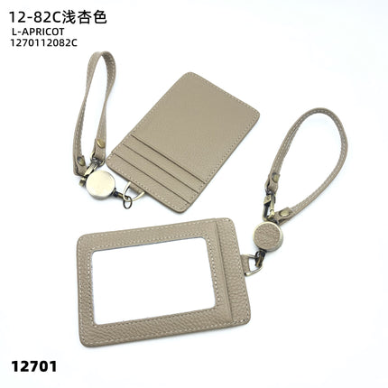 Fashion Genuine Leather Hangtag One-sided ID badge Wrist Wear Drawable Waist Card Bag Japanese and Korean Work Card Set