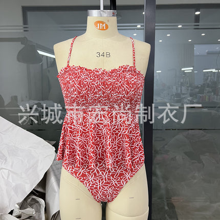 High-End Sun-Printed Swimsuit for Women 2026 Sexy Strap Bikini European and American Sweet and Cute Ruffled Swimwear