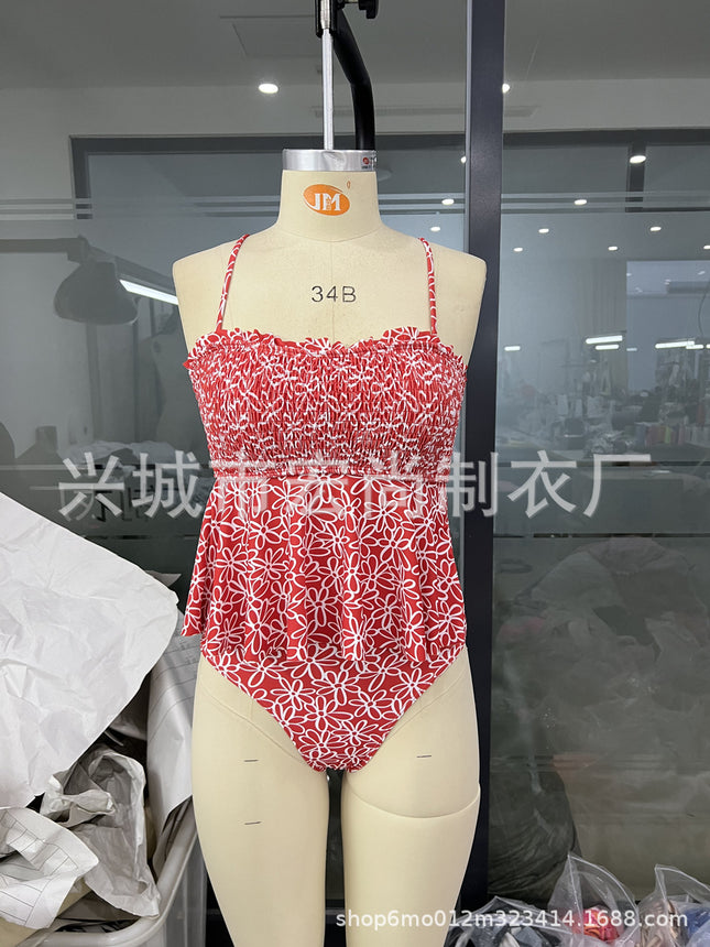 High-End Sun-Printed Swimsuit for Women 2026 Sexy Strap Bikini European and American Sweet and Cute Ruffled Swimwear