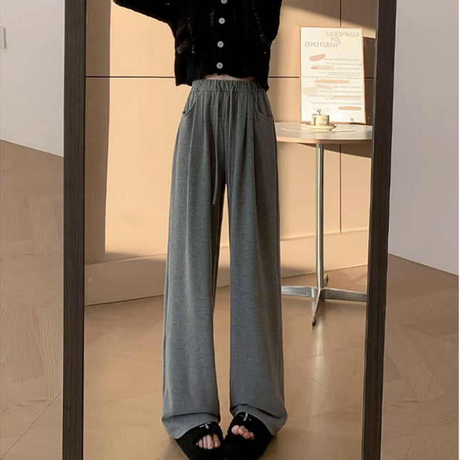 [Lightning Warehouse Hot Style] Glutinous Rice Pants Women's New High Waist Wide Leg Drape Loose Small Velvet Casual Straight-Leg