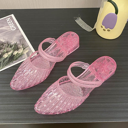 Fashion Women's Sandals Summer New All-match Outgoing Non-slip Deodorant Thick Heel Baotou Crystal Plastic Sandals