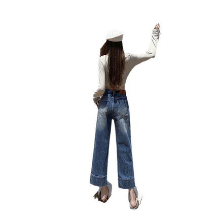 Attention Time Retro Cropped Jeans Children Autumn and Winter New High Waist Slimming French Stick Pipe Pants