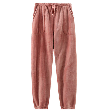 Extra thick 400g women's pajama pants winter coral fleece flannel home pants can be worn outside ankle-tied warm pants