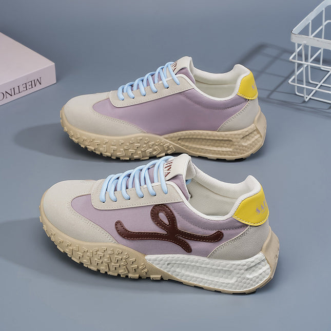Women's Training Shoes 2025 Summer New Breathable Lightweight Soft Sole Casual Sports Shoes Height-Increasing Niche Leather Panel Shoes for Women