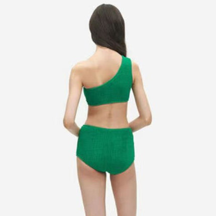 Cross-Border Green High-End Whitening One-Shoulder Tight Push-Up High-Waist Slimming Conservative Goddess Hot Spring Vacation Split Swimsuit